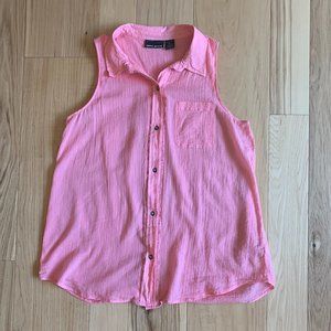 DKNY Jeans Peach Sleeveless Buttondown Top, Size Large